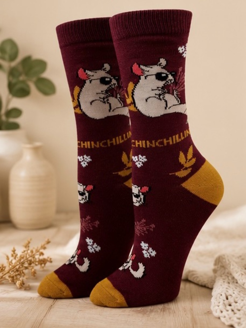 NWT Sock Harbor Chinchillin’ Chinchilla Crew Socks | Cozy Fall Novelty Gift